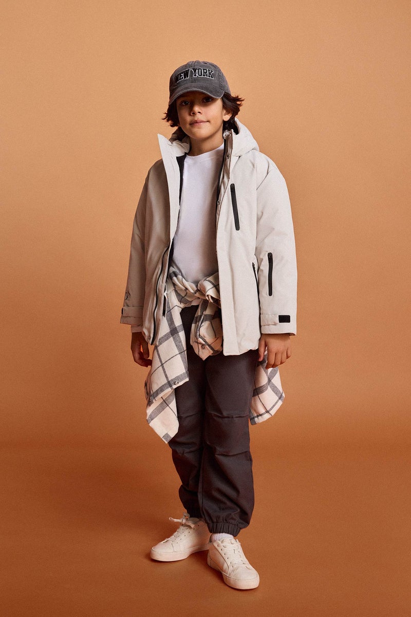 DeFacto Grey Boy Boy Hooded Water Repellent Fleece Lined Puffer Jacket Casual - Image 2